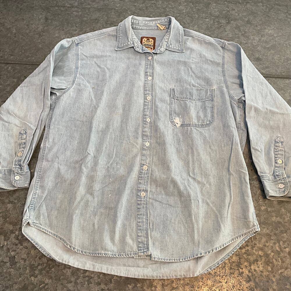 Vintage Western Denim Jean Shirt Womens Medium Pres De Chamonix Dad Grunge 90s